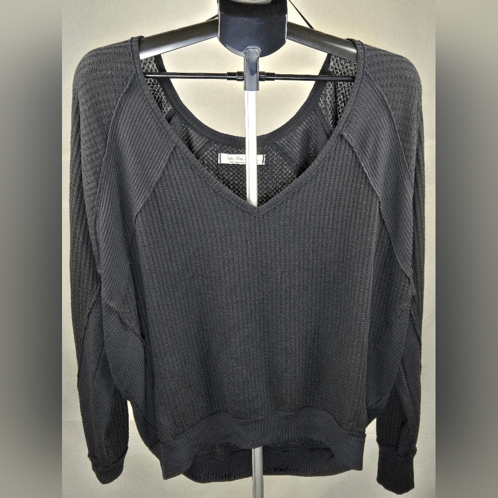 Free People Santa Clara Waffle Knit Oversize Boho Elevated Basic Top, Small